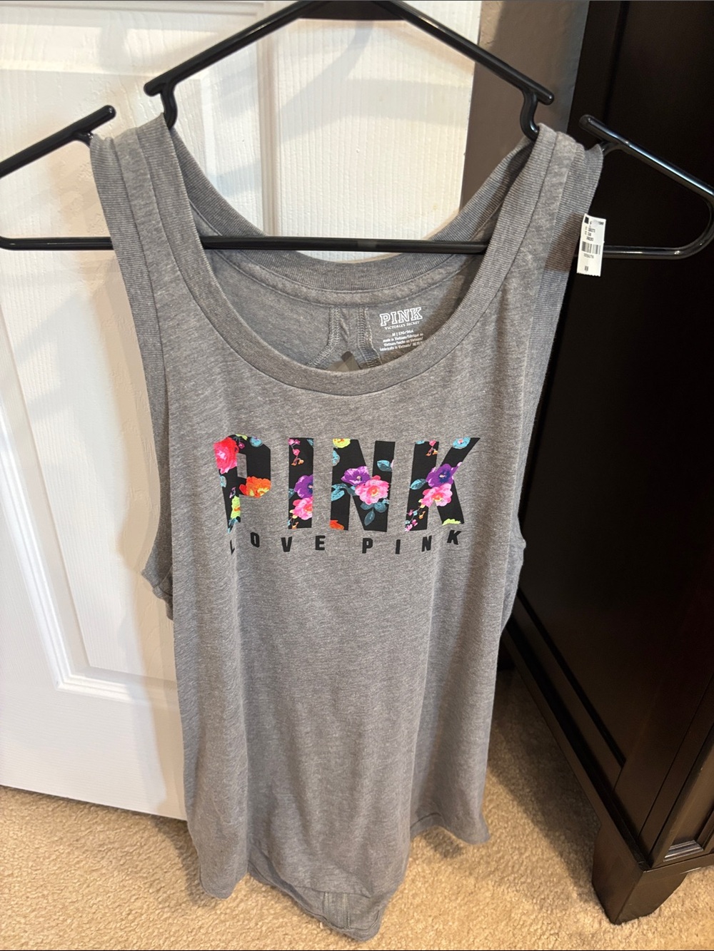 PINK Victoria's Secret Gray Tank with Floral Logo